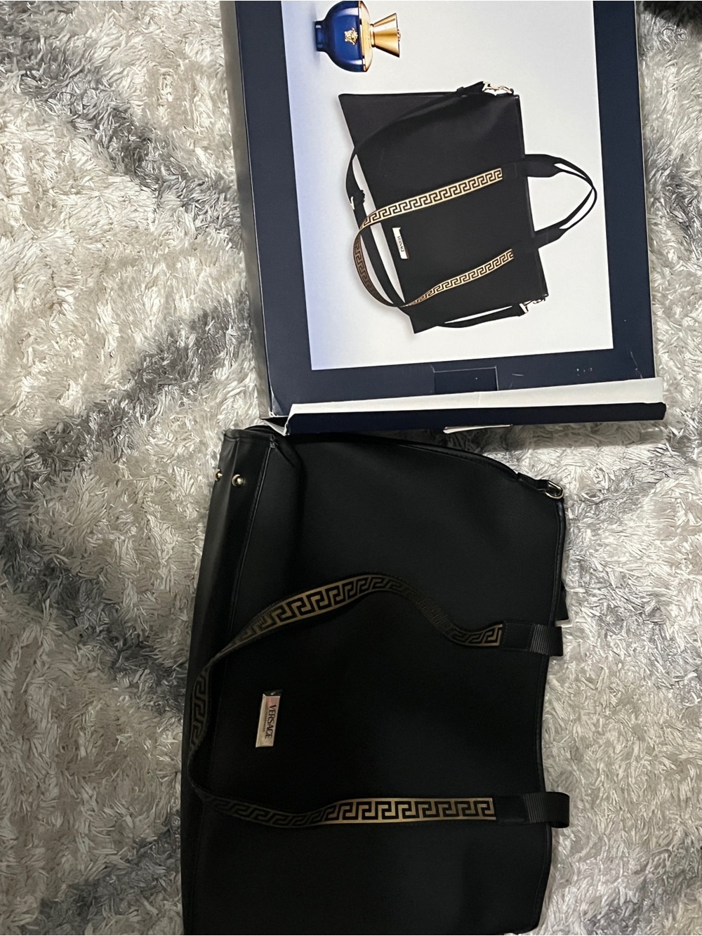 Versace Black and Gold Logo Strap Keychain